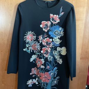 Zara black embroidered dress long sleeve
